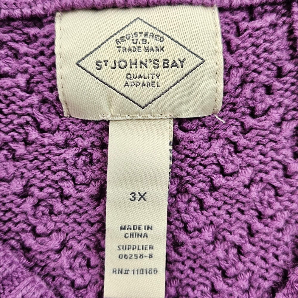 St. John's Bay Sweater Women 3X Purple Cable Knit Long Sleeve Crew Neck Pullover - Picture 6 of 9